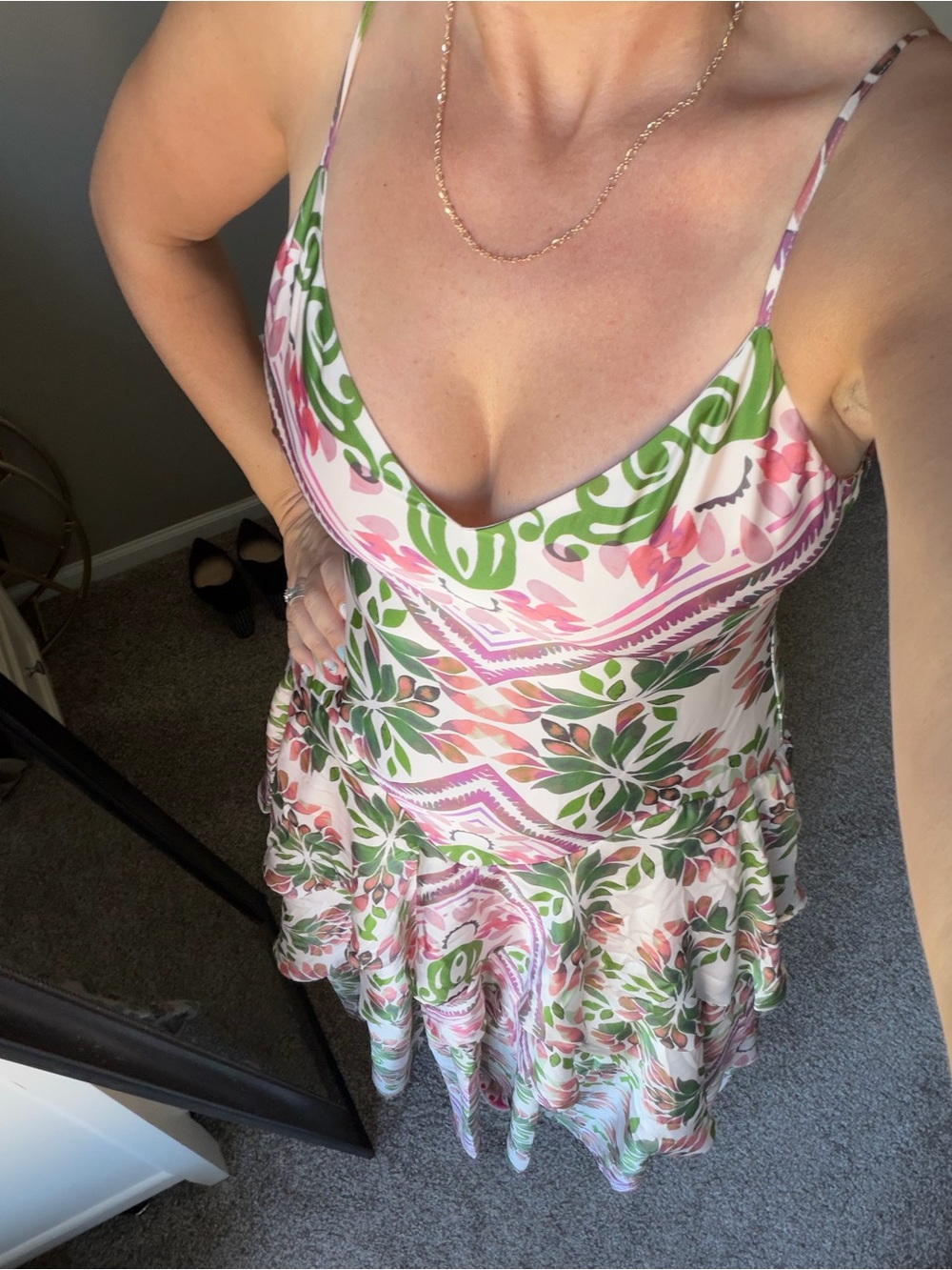 Parker Floral Tiered Maxi Dress in Pink & Green - Picture 2 of 6